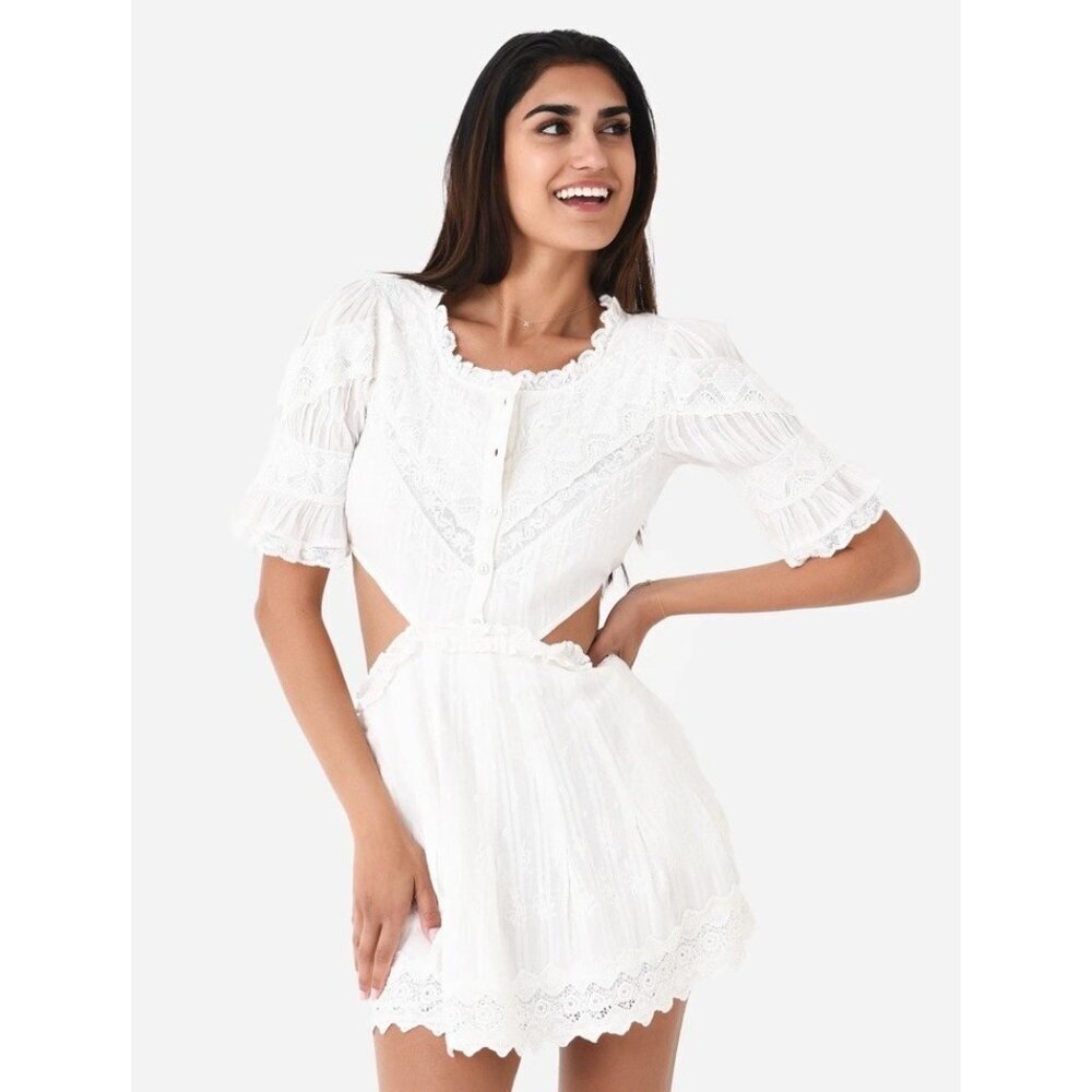 LoveShackFancy Delina Dress White Cotton Lace Cottage Milkmaid Pockets Lined XXL